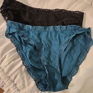 Victoria Secret Lace Trimmed Black and Teal Pantie Set